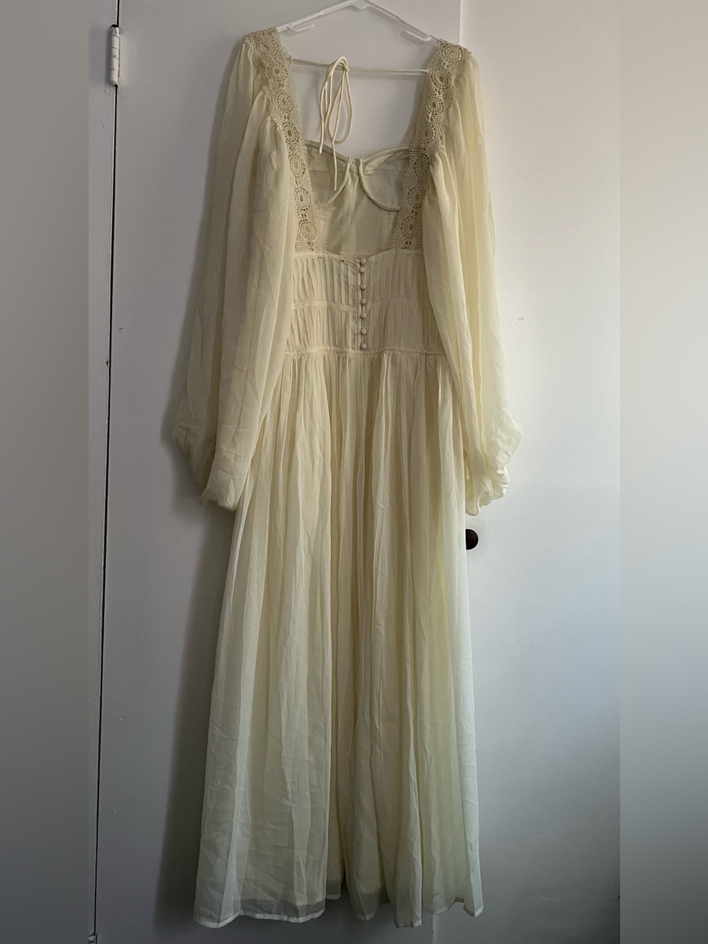 ASOS lemon yellow Lace-Trim Long Sleeve Maxi Dress - Picture 7 of 11